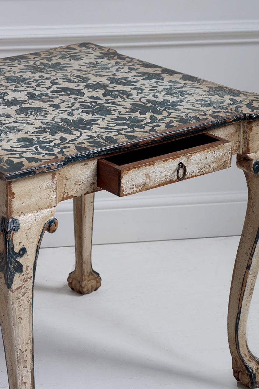 1920s Painted Side Table with Floral Motifs