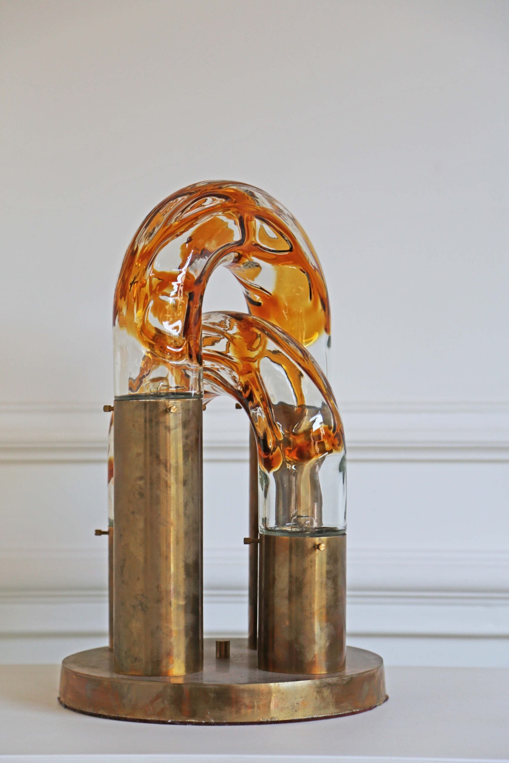 1970s Brass and Murano Glass Table Lamp