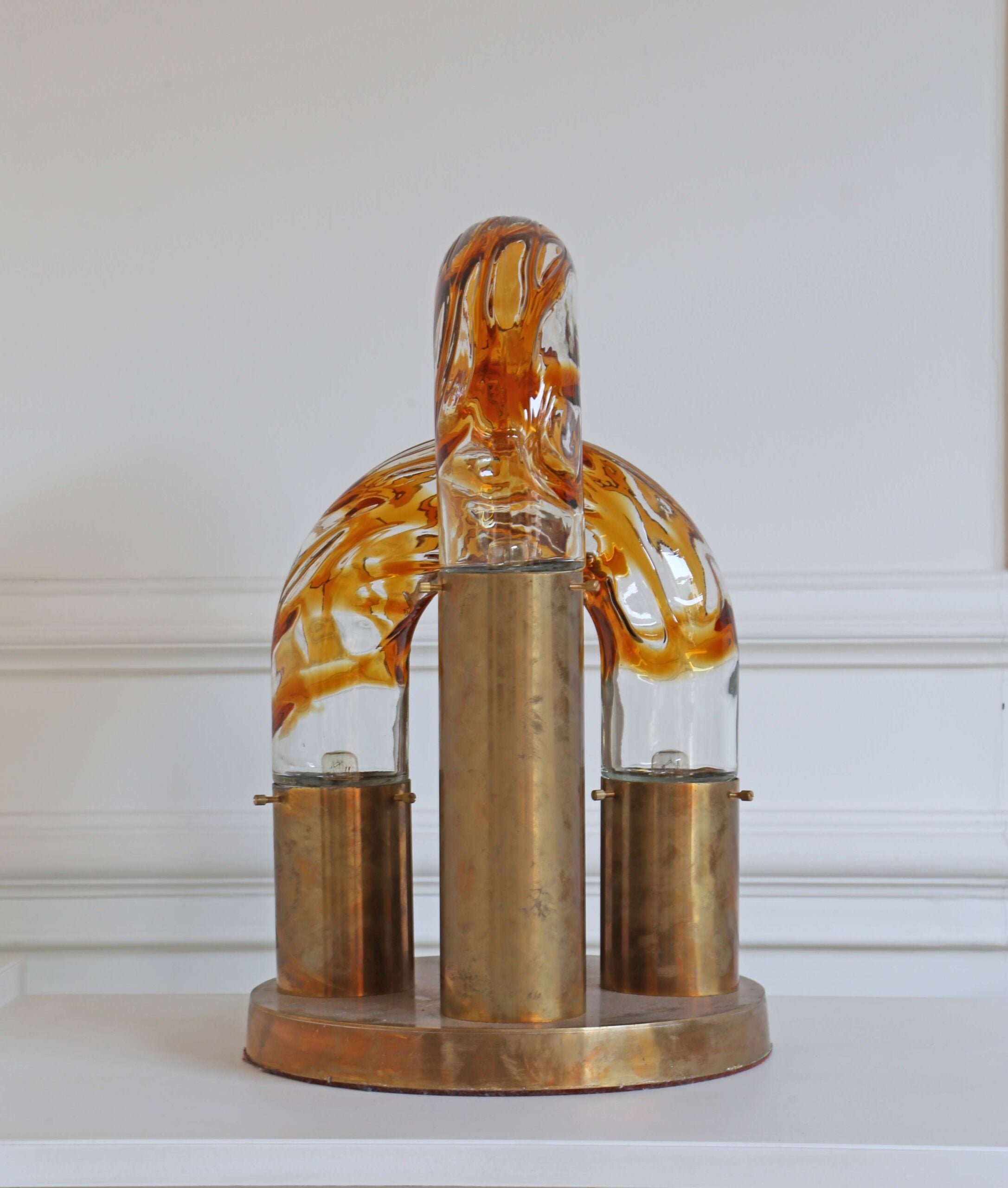 1970s Brass and Murano Glass Table Lamp