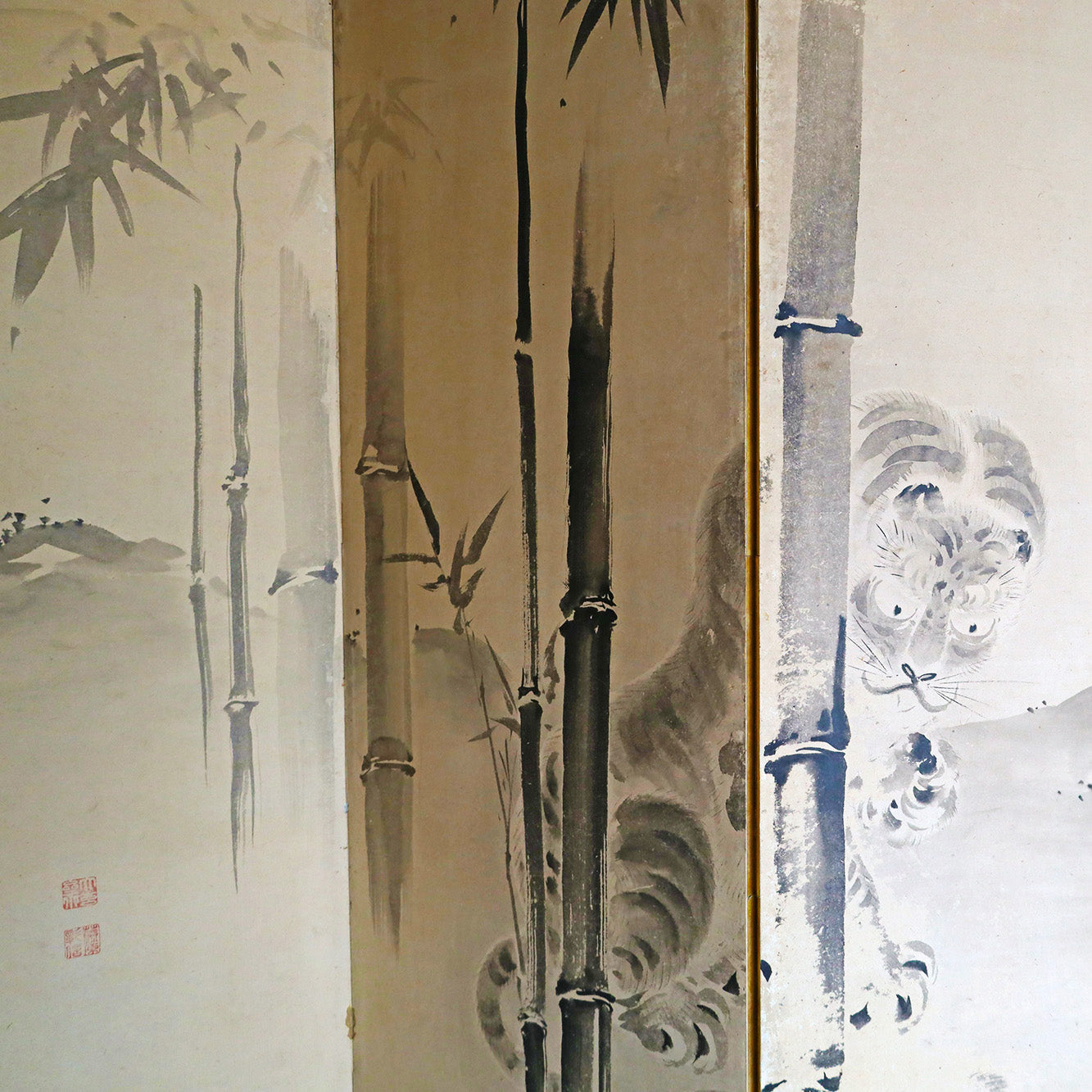 19th Century Japanese Tigers Folding Screen