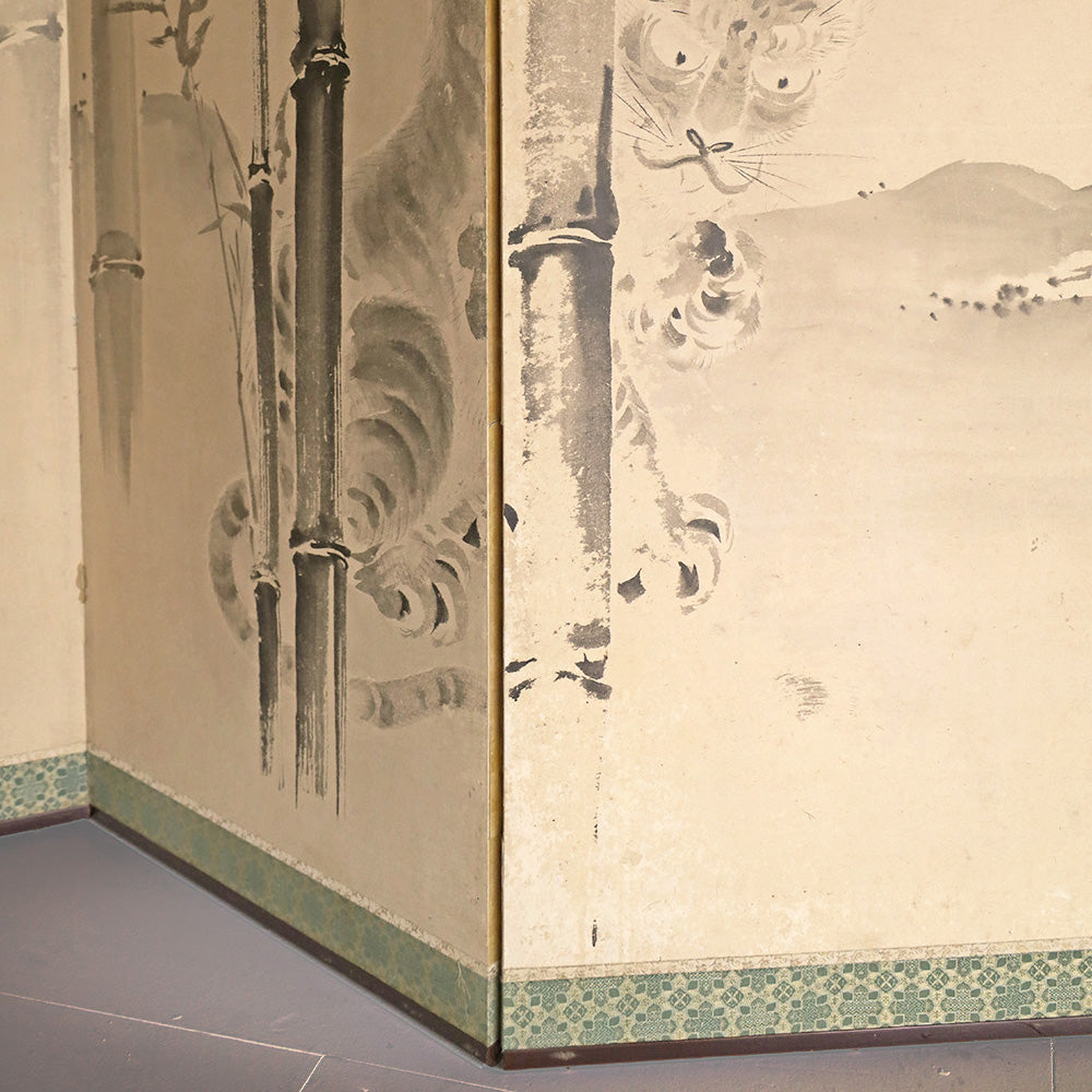 19th Century Japanese Tigers Folding Screen