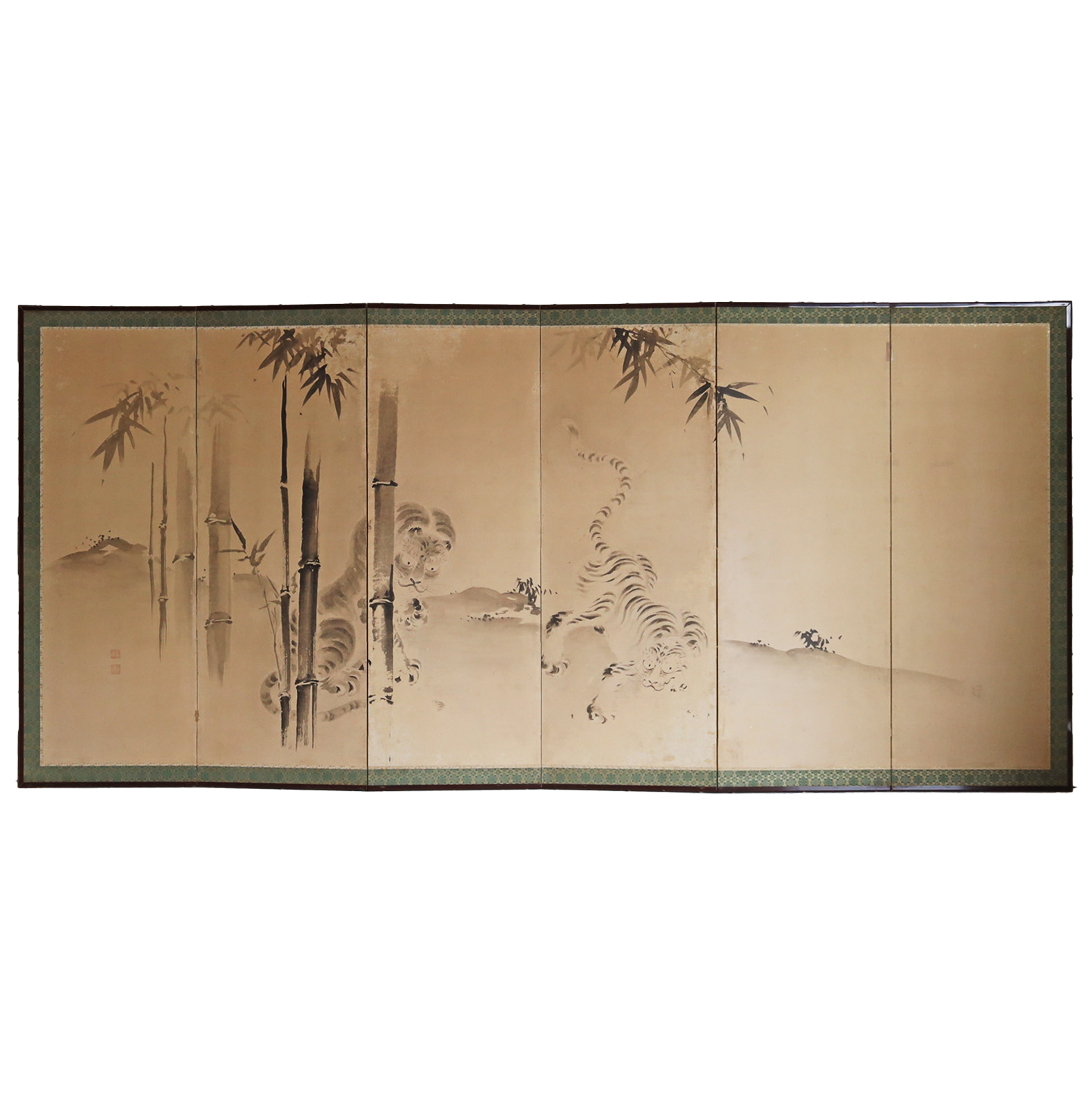 19th Century Japanese Tigers Folding Screen