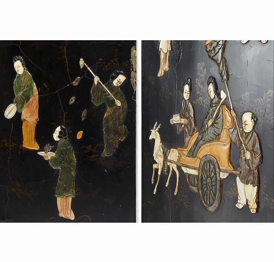 19thC Carved Stone & Lacquered Screen – Detail 2 LR