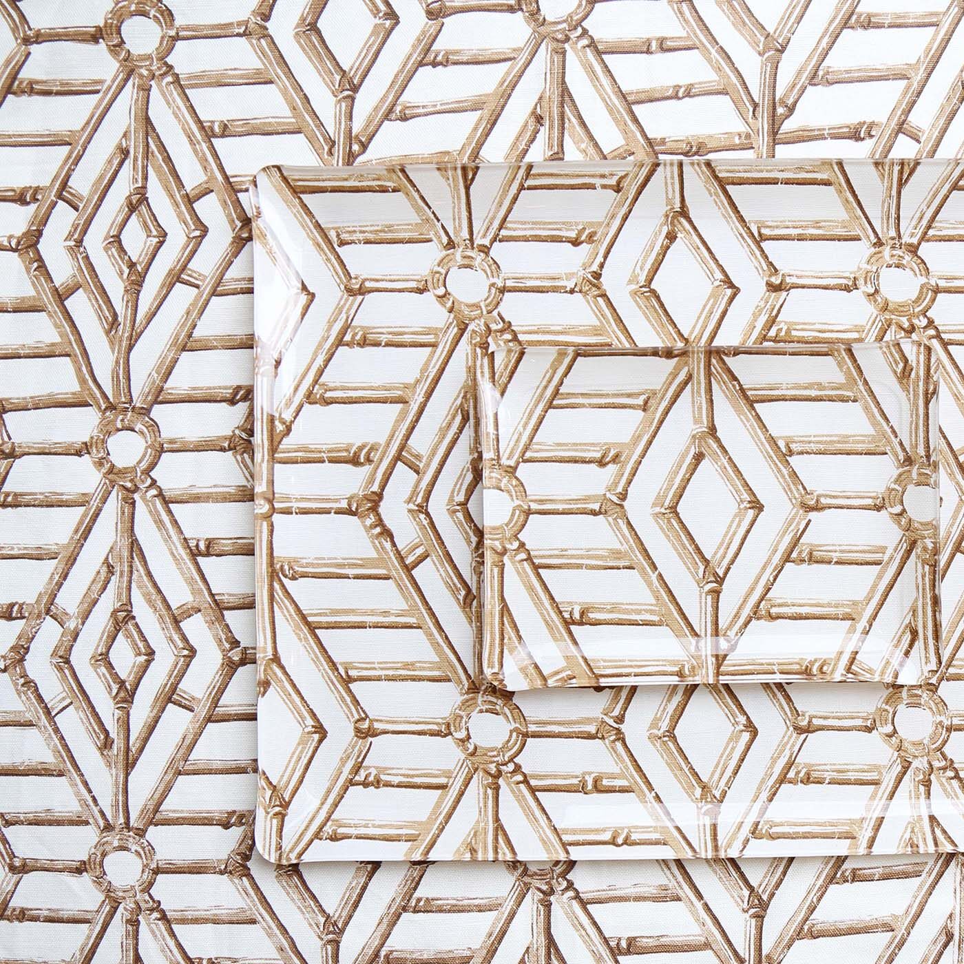 Bamboo Cane Large Tray - Brown on White