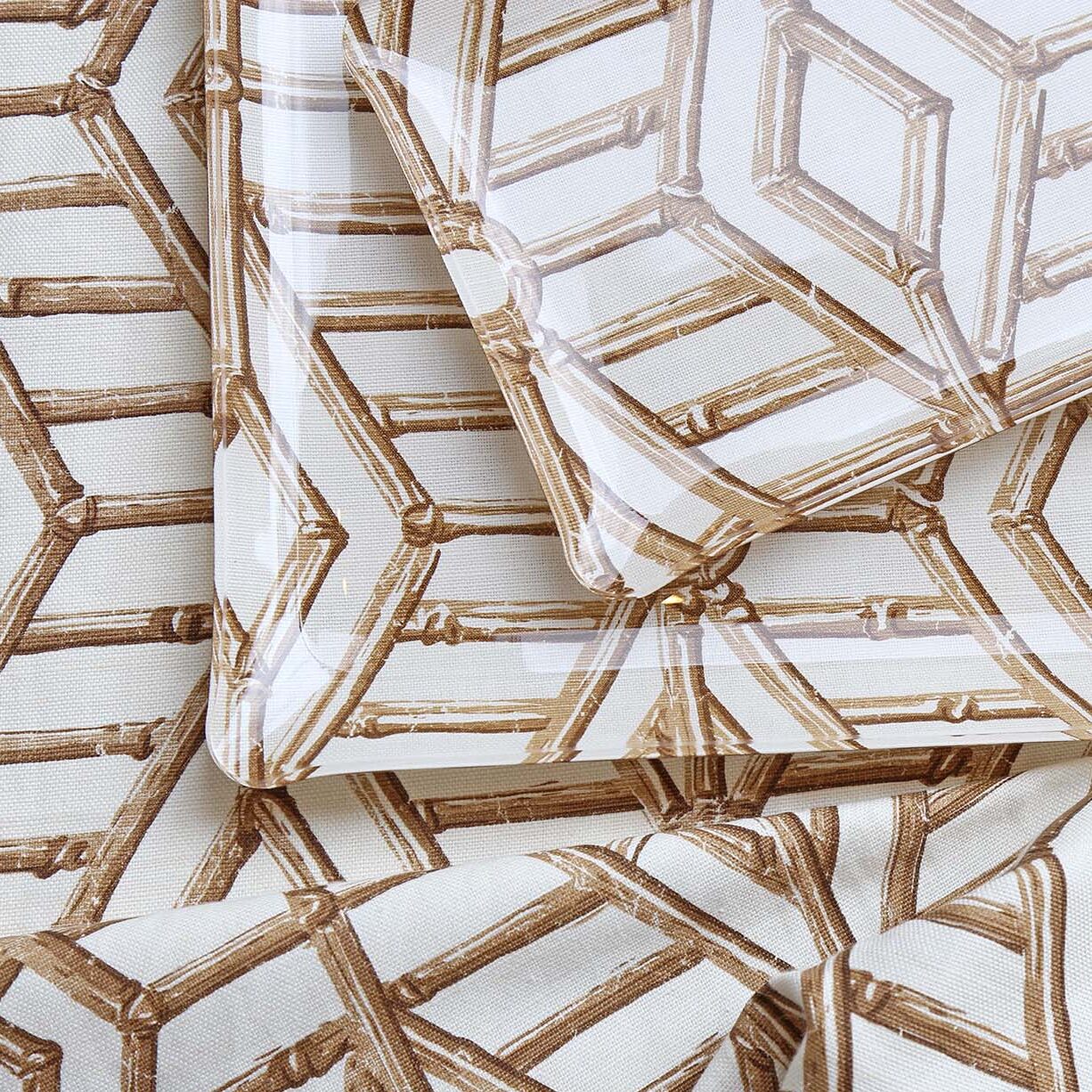 Bamboo Cane Small Tray - Brown on White