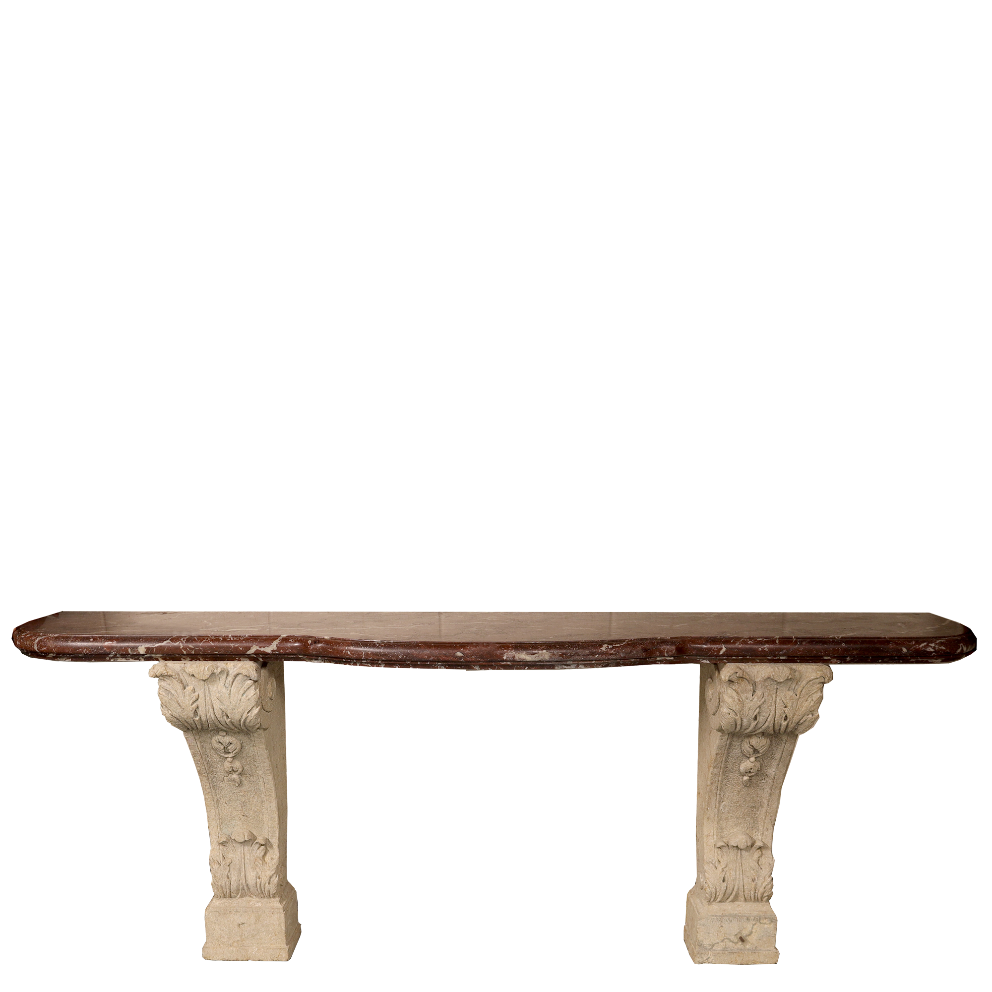 Antique Stone Console with Red Marble Top