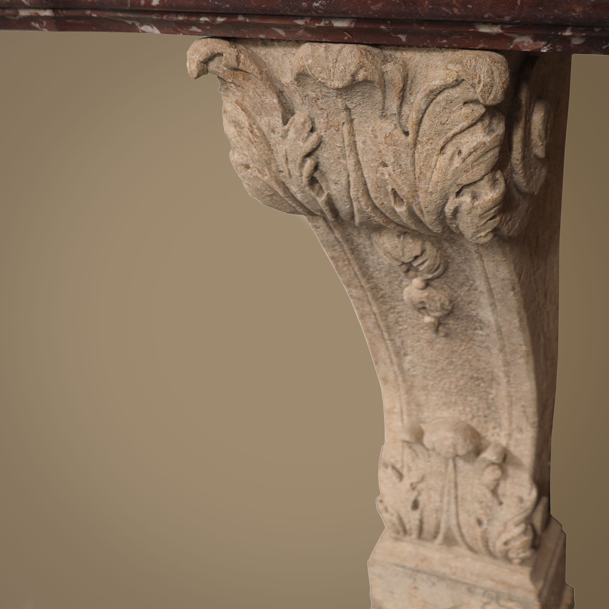 Antique Stone Console with Red Marble Top