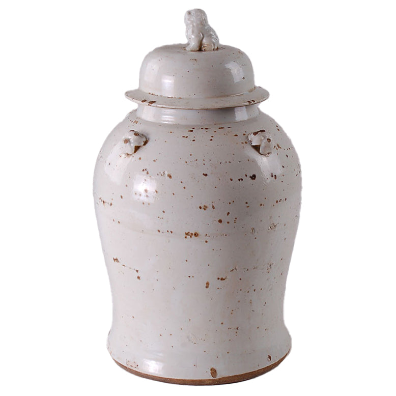 Antiqued White Jar with Foo Dog