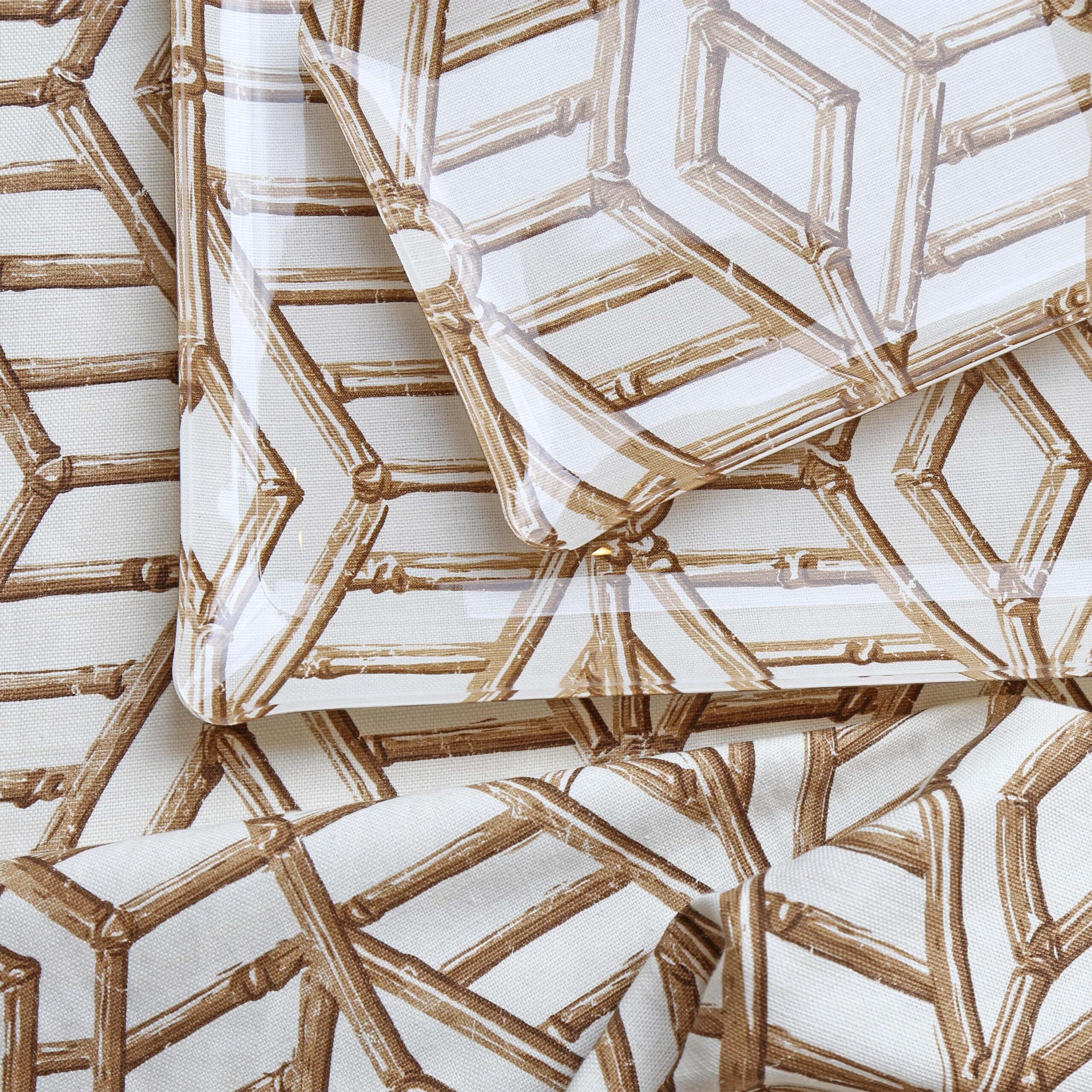 Bamboo Cane Large Tray - Brown on White