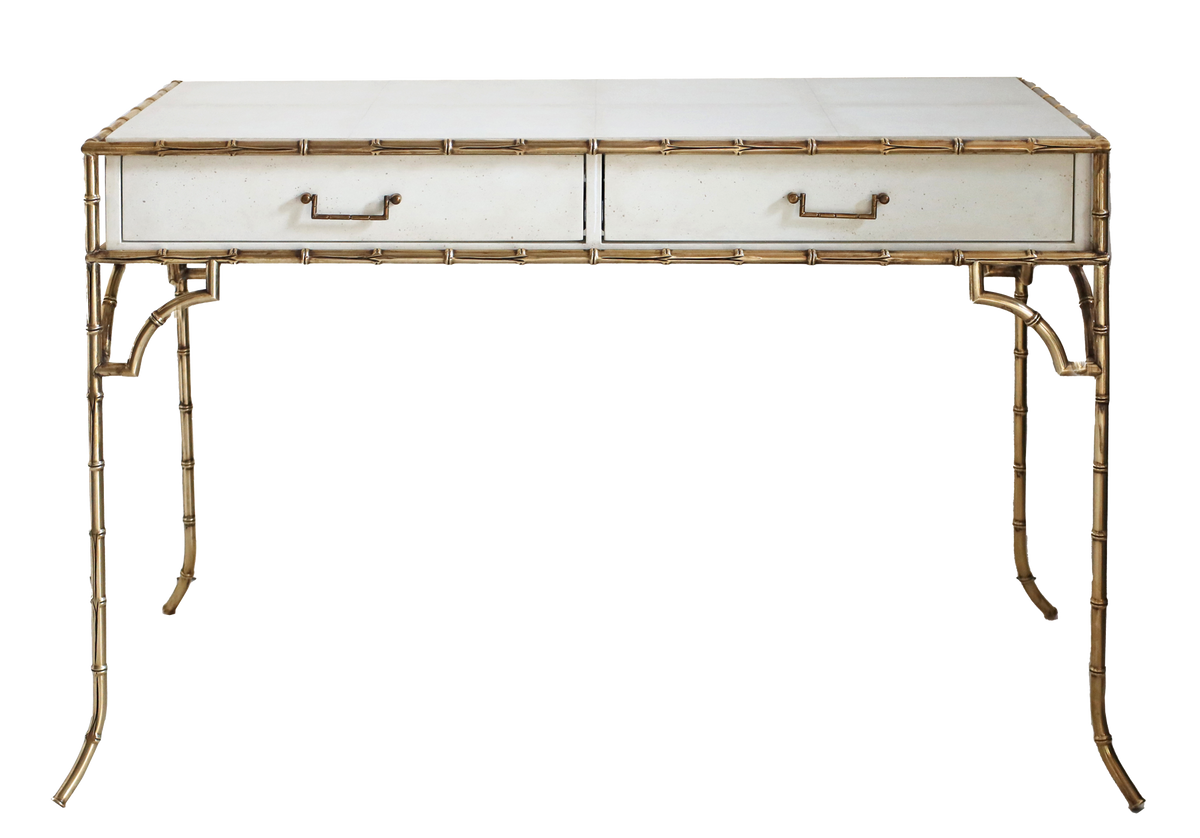 Faux Bamboo Metal Desk - Parchment