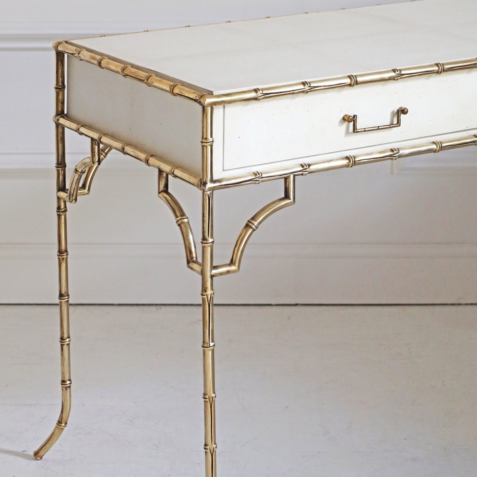 Faux Bamboo Metal Desk - Parchment