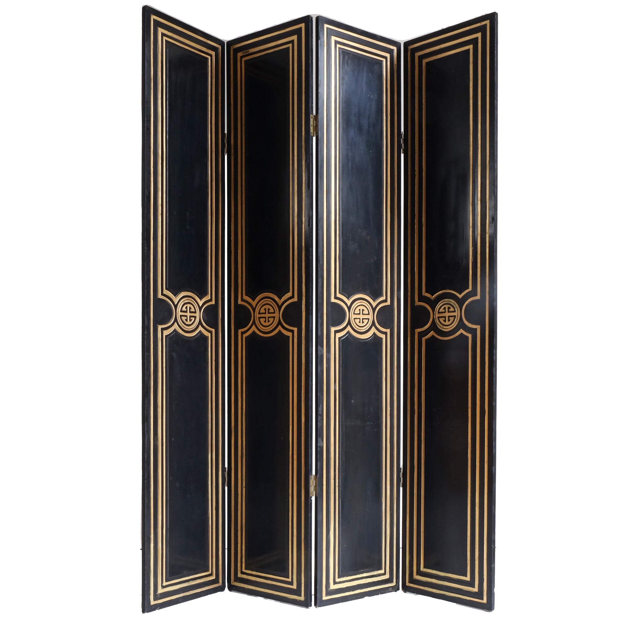 Hollywood Regency Style Black and Gold Screen