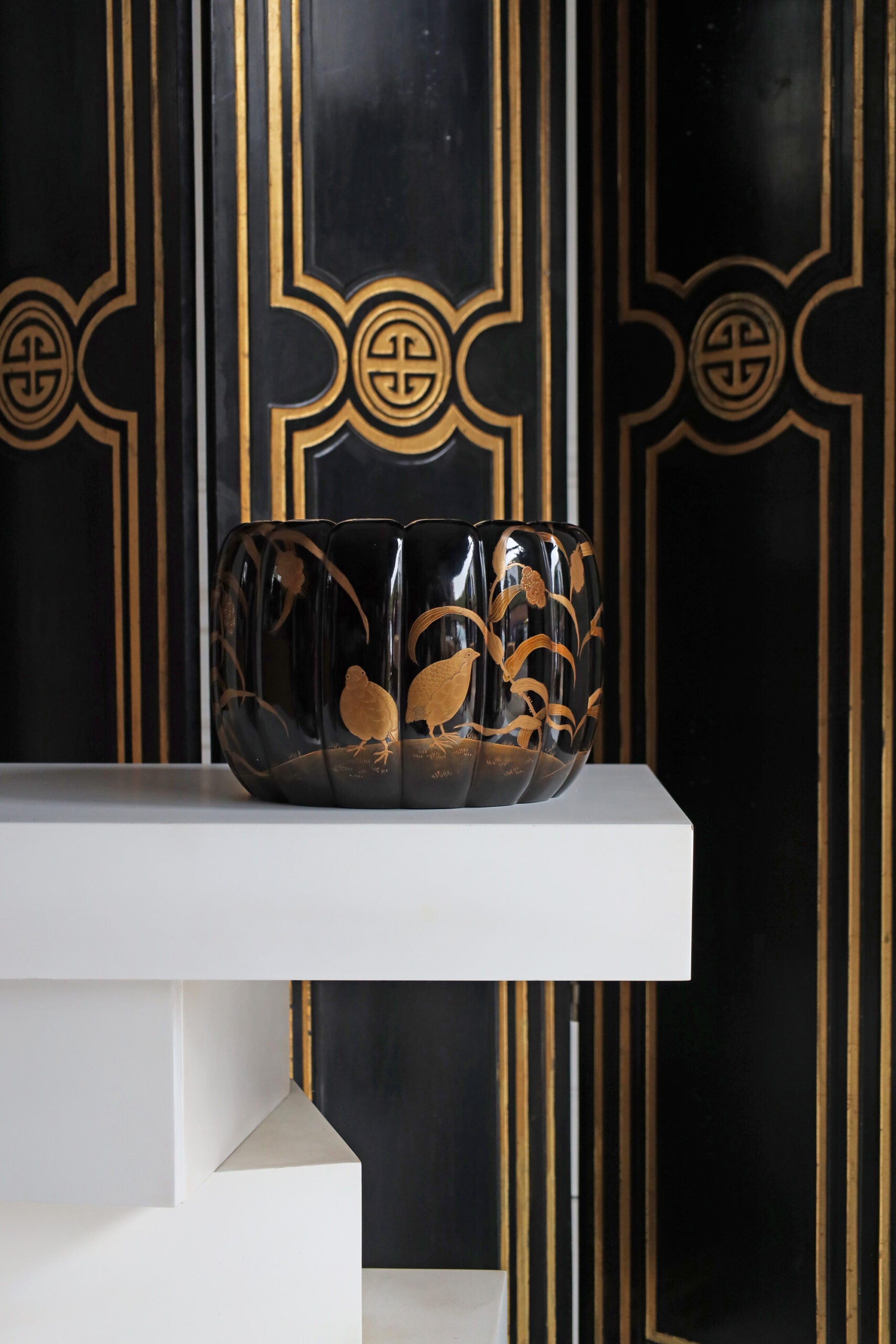 Hollywood Regency Style Black and Gold Screen