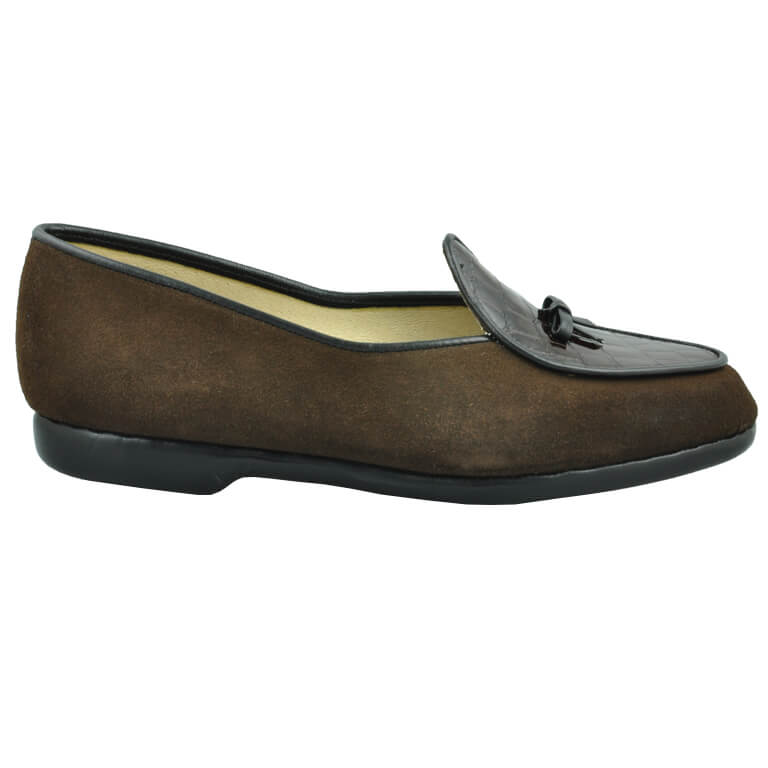 Midinette Brown Suede with Patent Crocodile