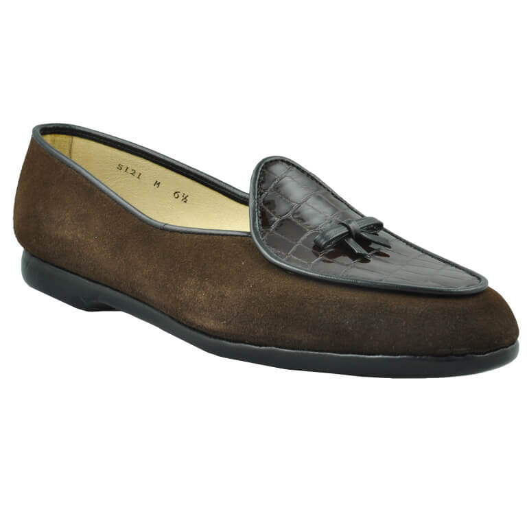 Midinette Brown Suede with Patent Crocodile