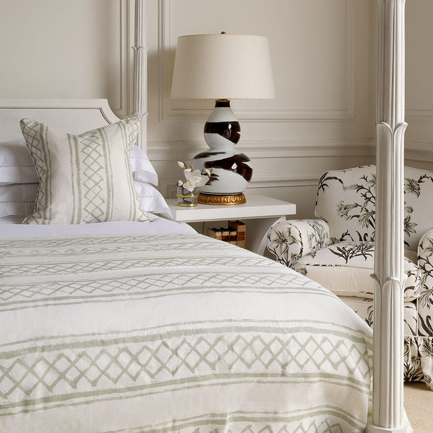 Milos Stripe on Nivelles Oyster - Celadon