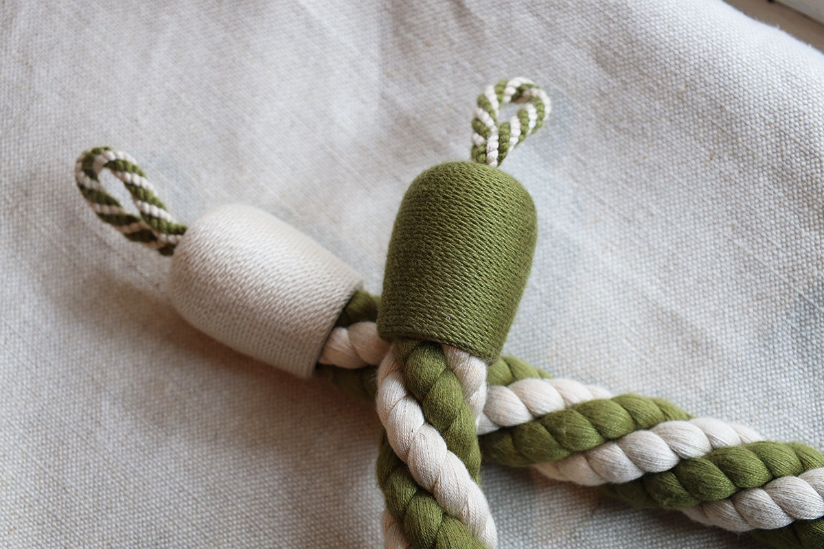 Cabled Rope Tieback - Flax and Olive Green