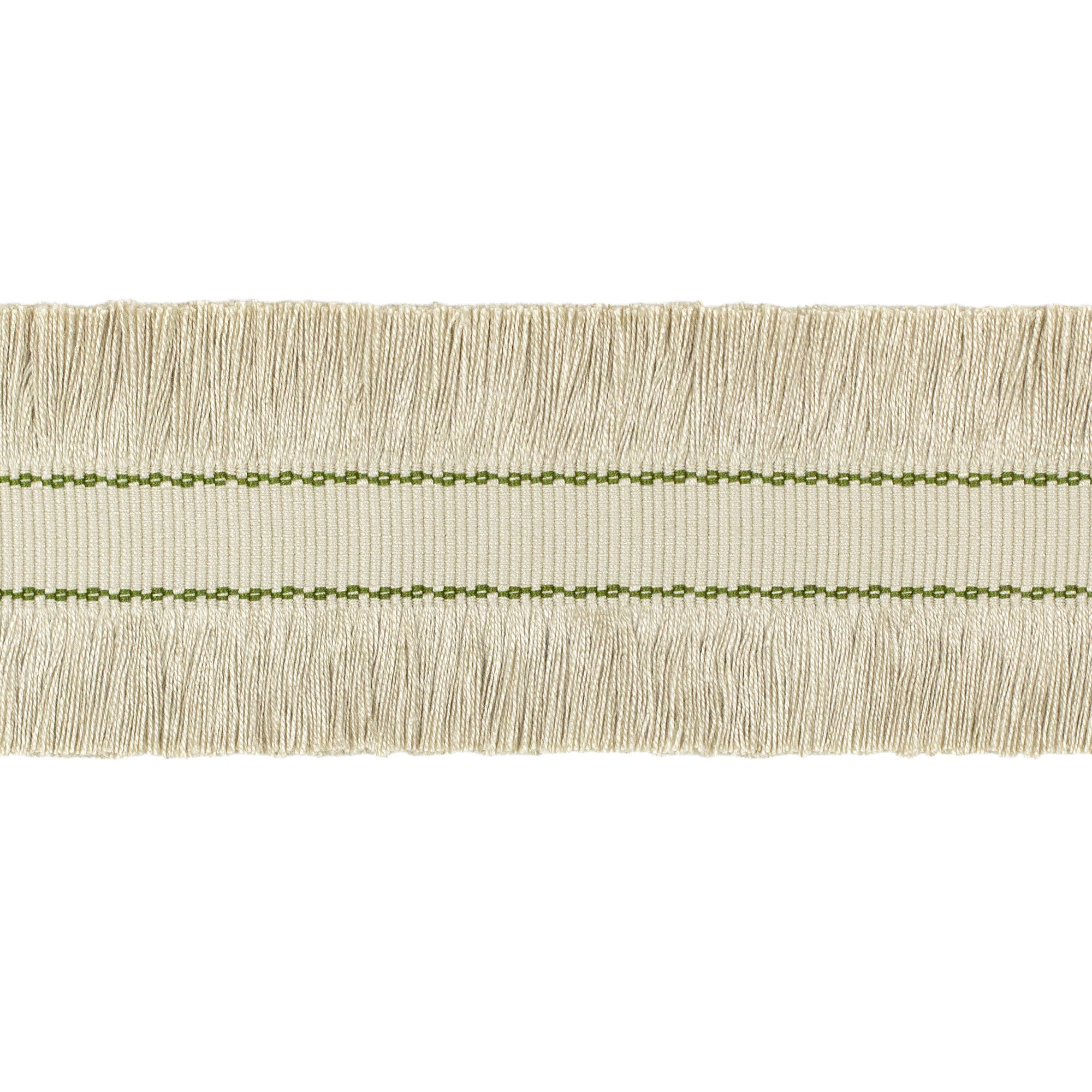 Double Cut Ruche Fringe in Flax and Olive Green