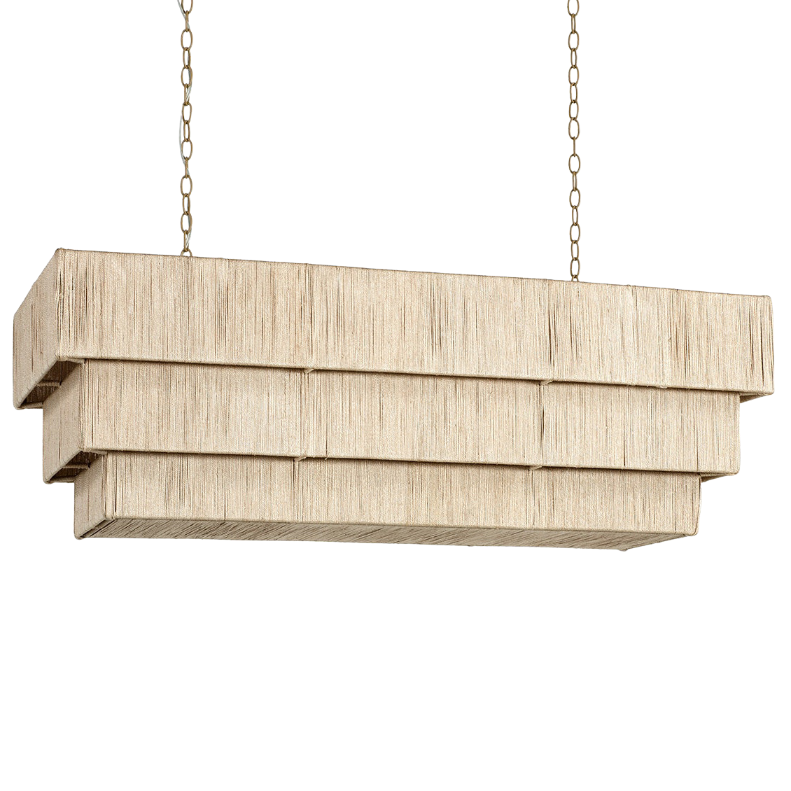 Rectangular pendant light with a wooden texture on a white background