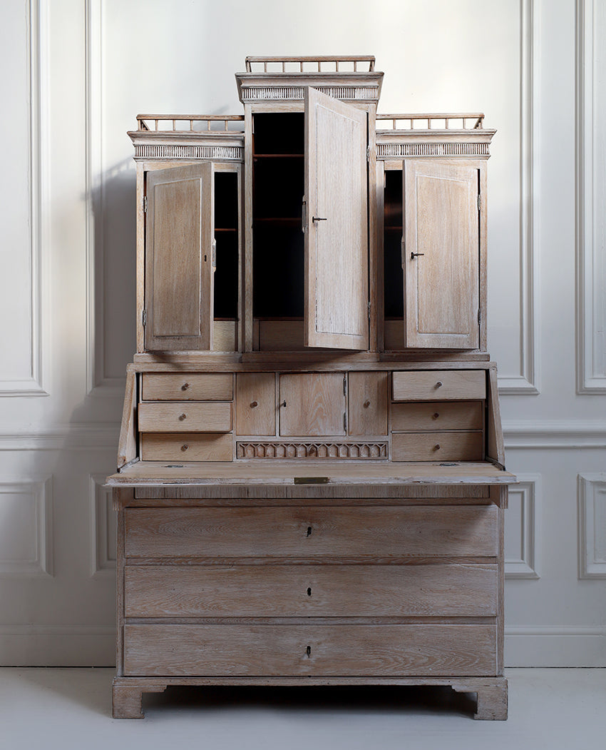 Gustavian Bleached Oak Secretaire