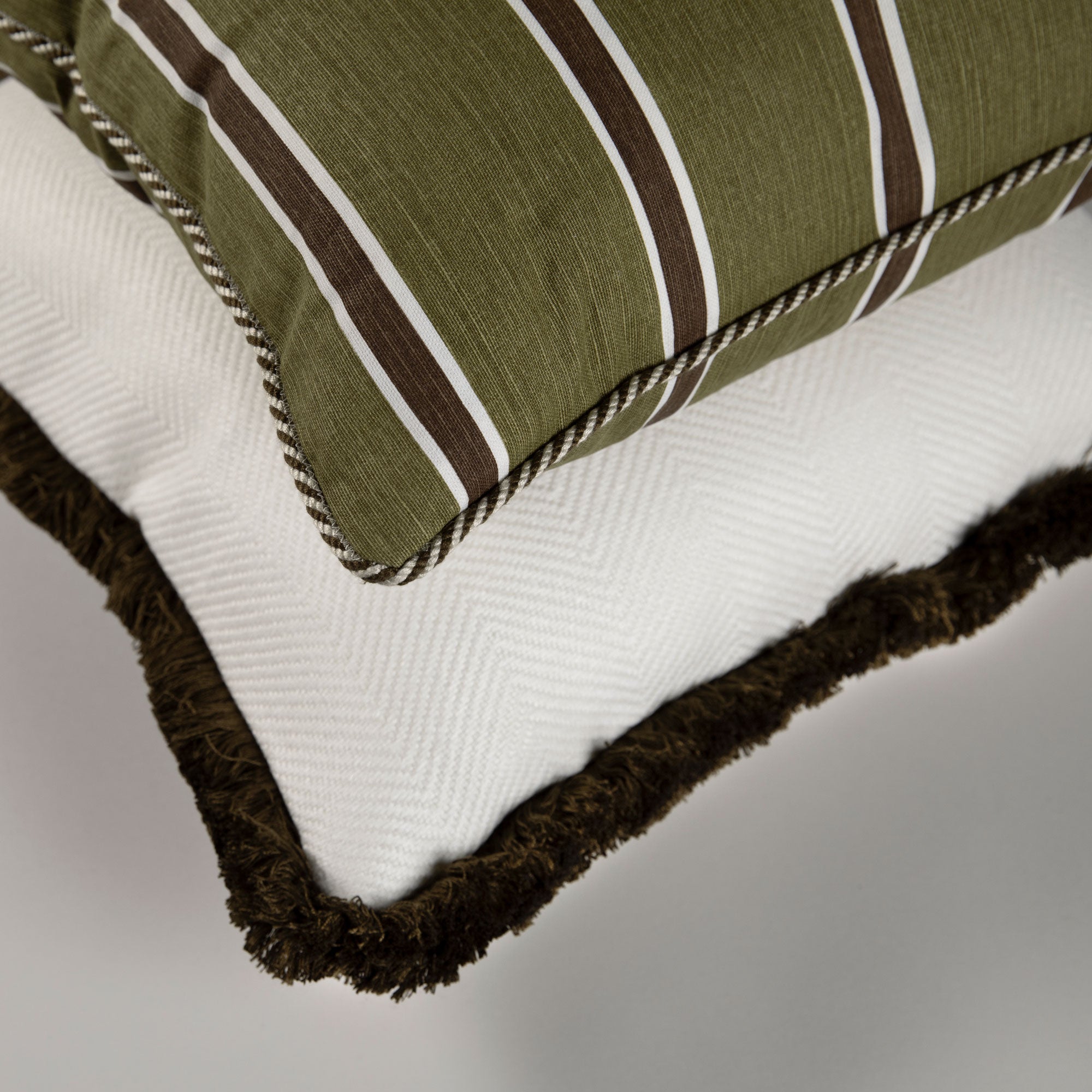 Horizon Stripe Cushion - Brown on Dark Olive
