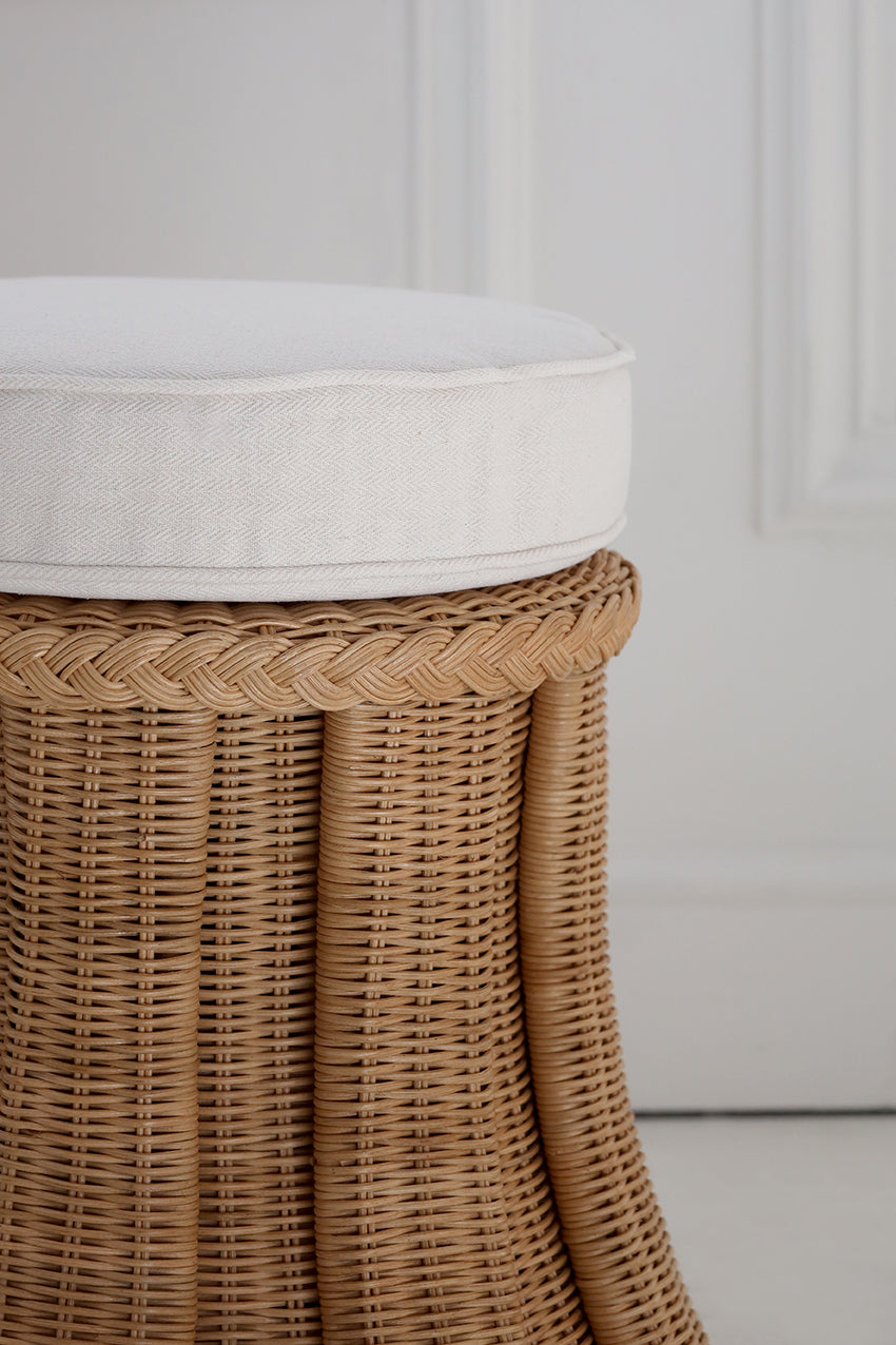Scalloped Rattan Ottoman