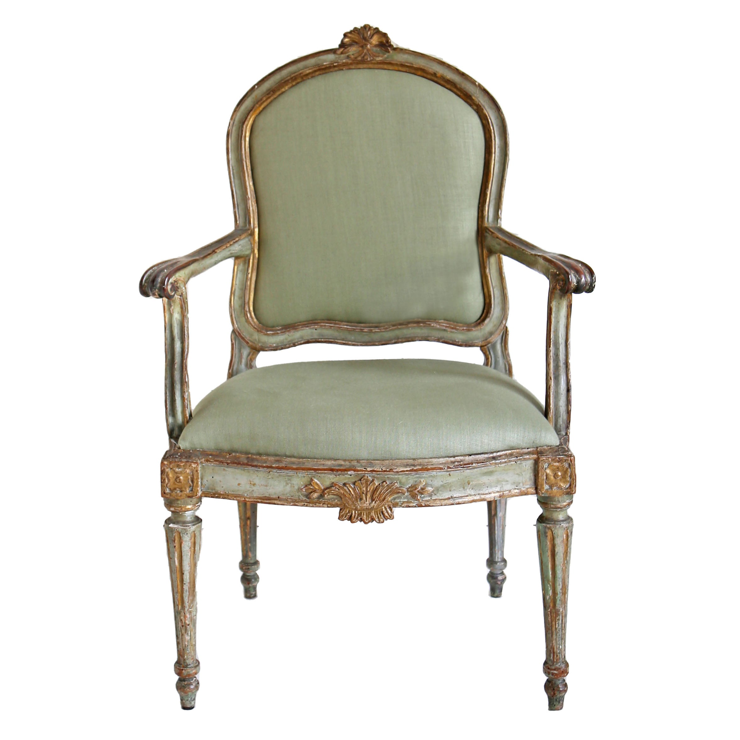 Louis XVI Armchair - Brittany Glazed Linen Moss