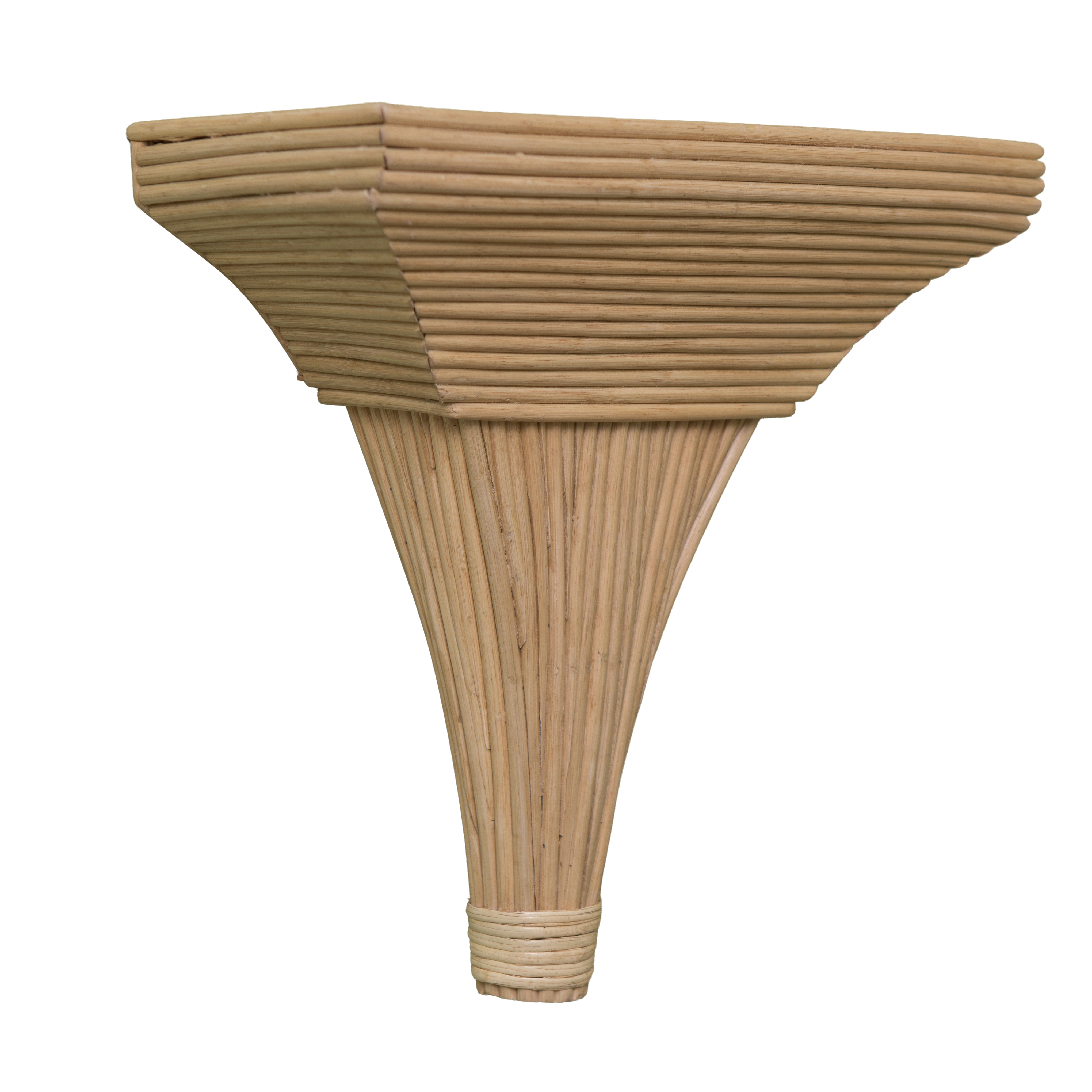 Beige corner shelf with a ribbed texture on a white background
