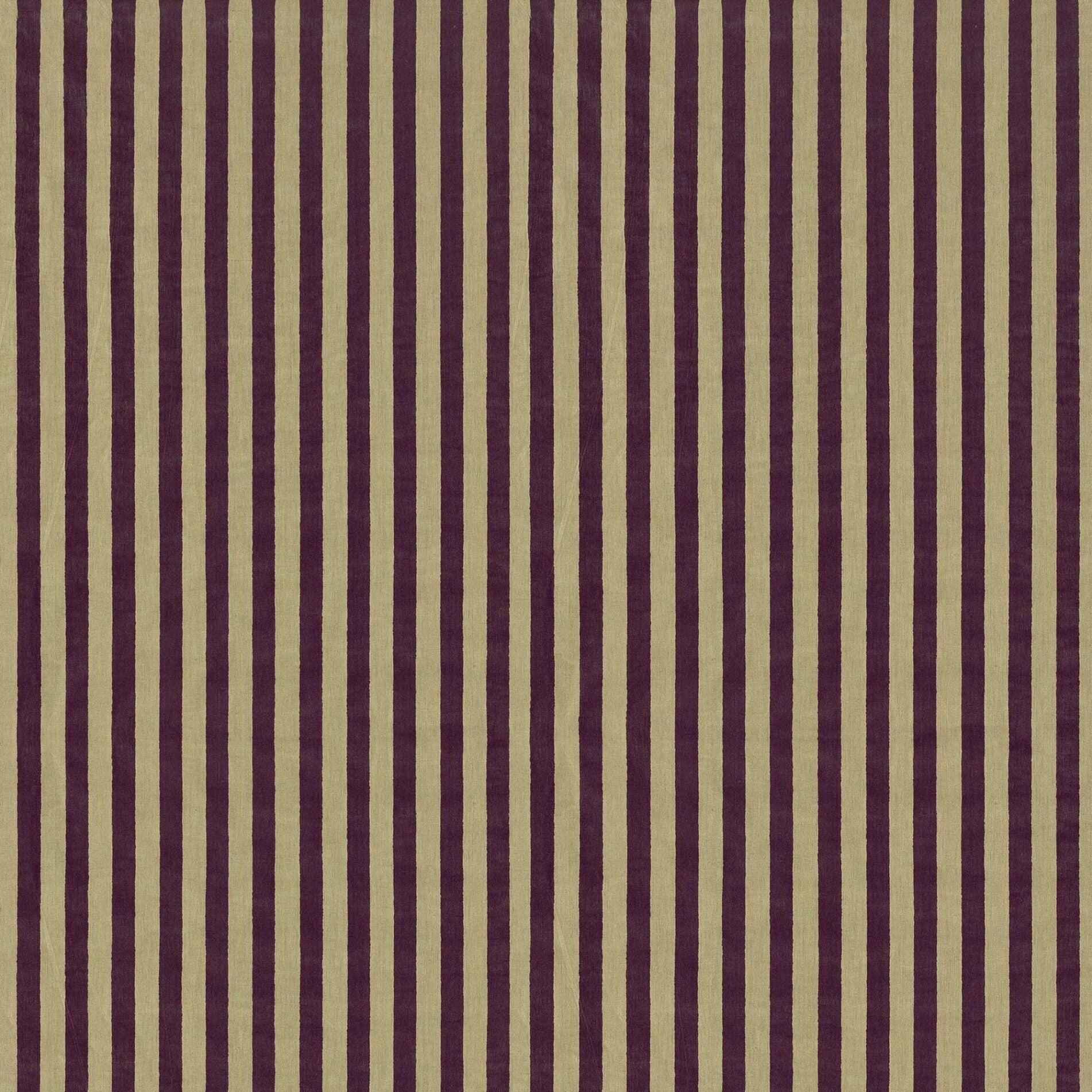 Melba Stripe - Aubergine on Natural Glazed Linen