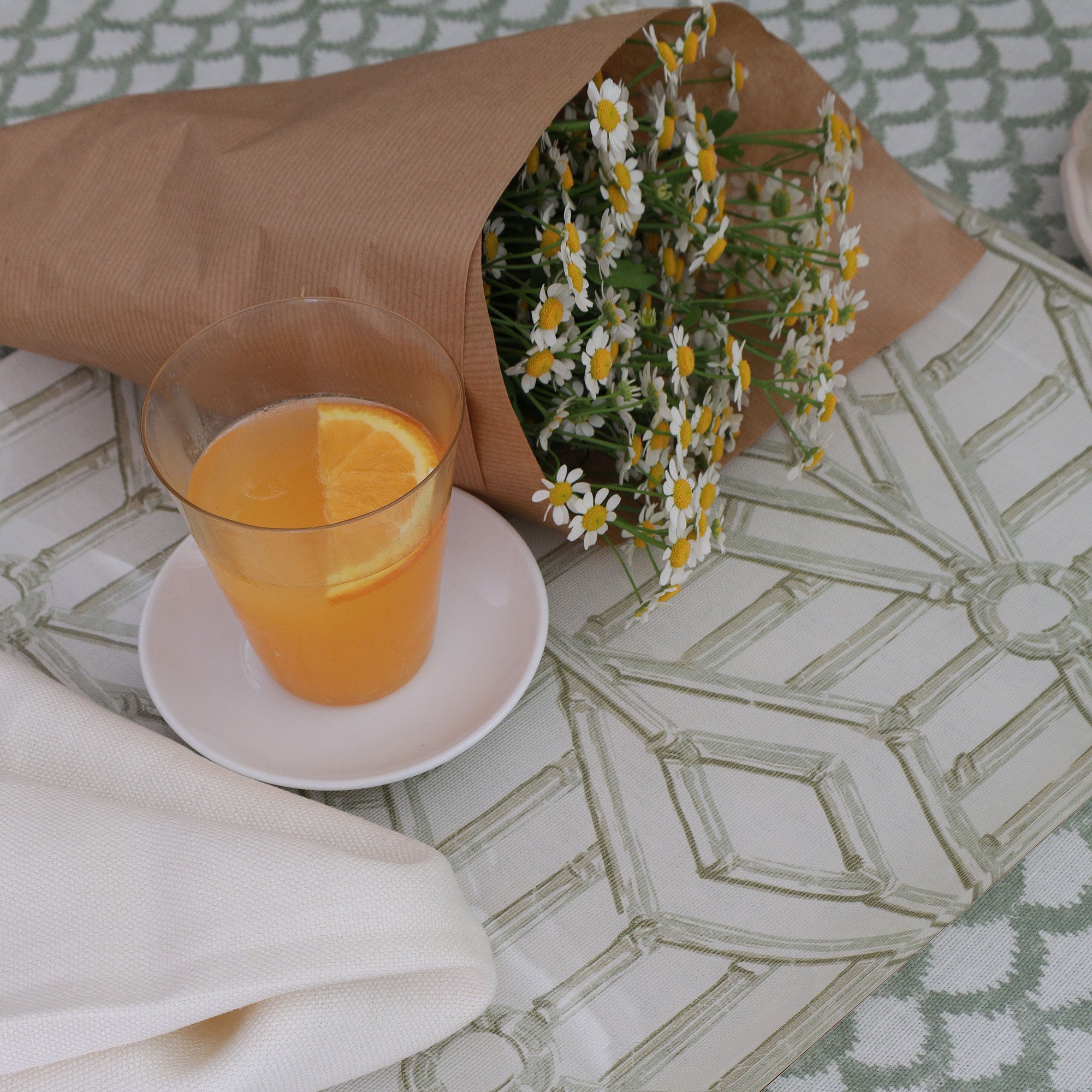 Bamboo Cane Small Tray - Celadon on White
