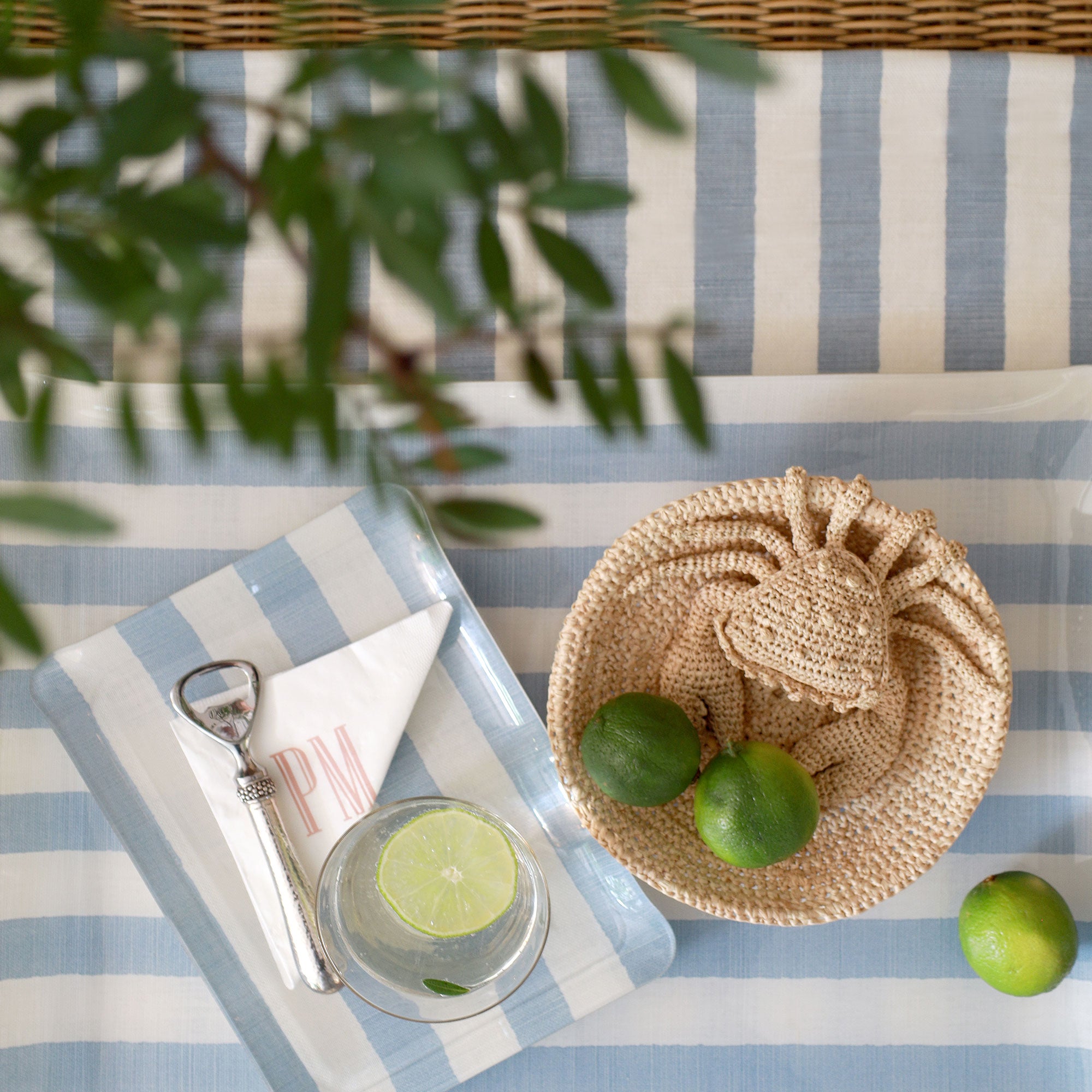 Melba Stripe Large Tray - Sky on White