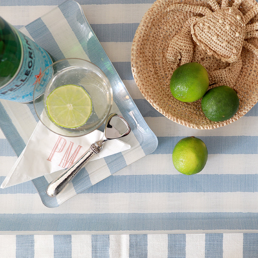 Melba Stripe Large Tray - Sky on White