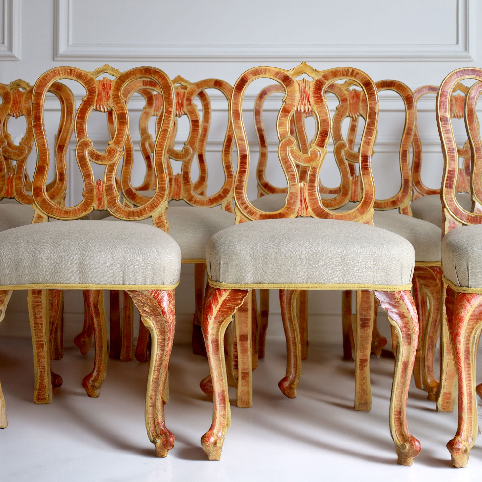 Set of 12 18th Century Venetian Painted Dining Chairs