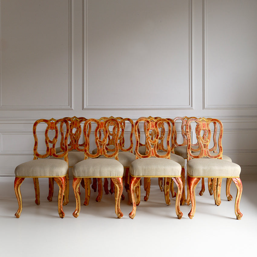 Set of 12 18th Century Venetian Painted Dining Chairs
