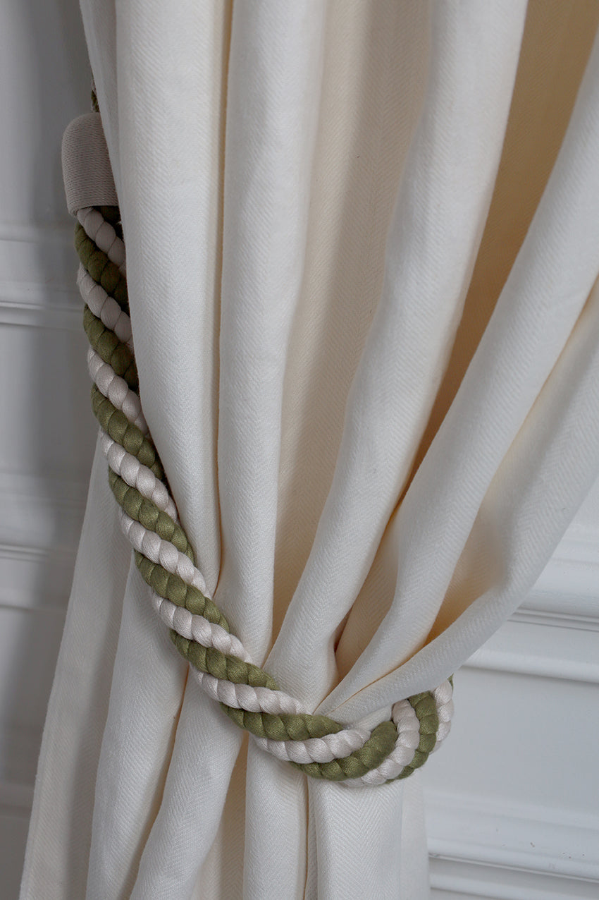 Cabled Rope Tieback - Flax and Olive Green