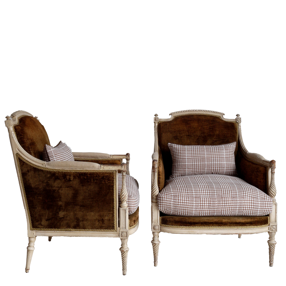 Pair of Louis XVI Revival Armchairs in Pied de Poule