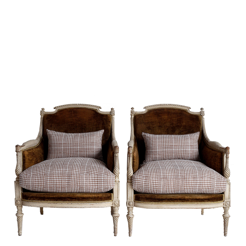 Pair of Louis XVI Revival Armchairs in Pied de Poule