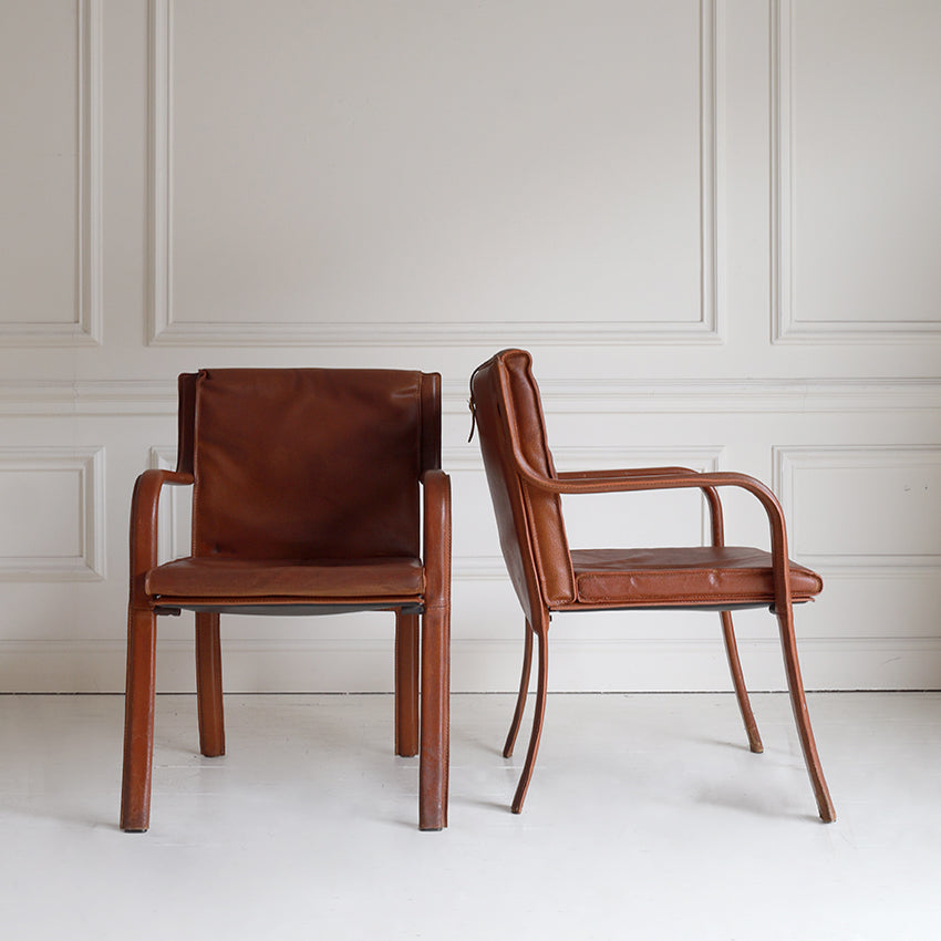 Pair of Mid-Century Quinet Leather Armchairs