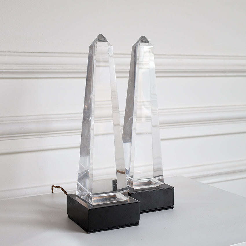 Pair of 1970s Perspex Obelisk Table Lamps
