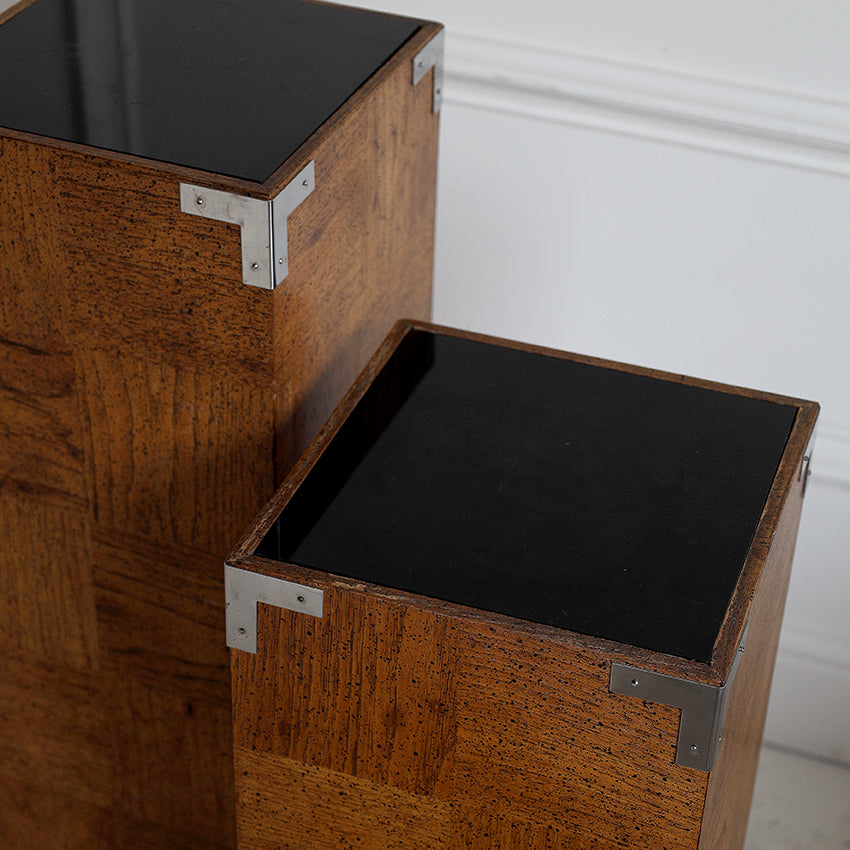 Pair of Vintage Wood Chequerboard Veneer Plinths