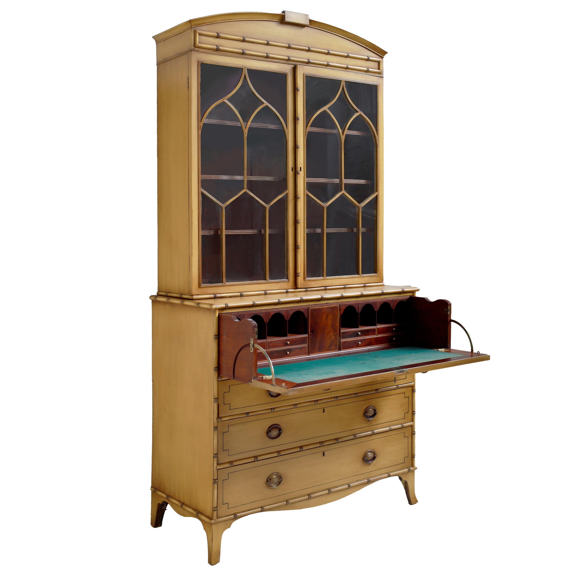 Regency Faux Bamboo Secretaire Bookcase