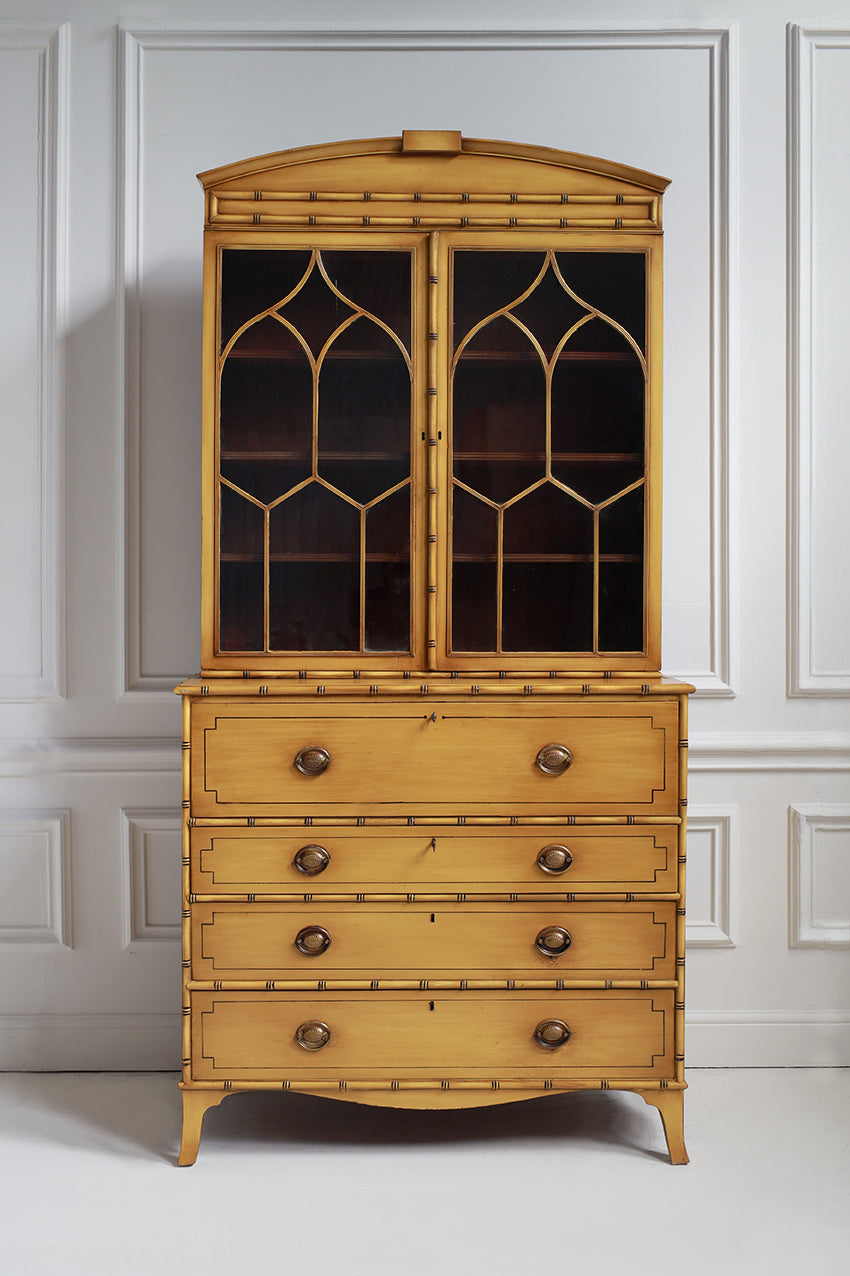 Regency Faux Bamboo Secretaire Bookcase