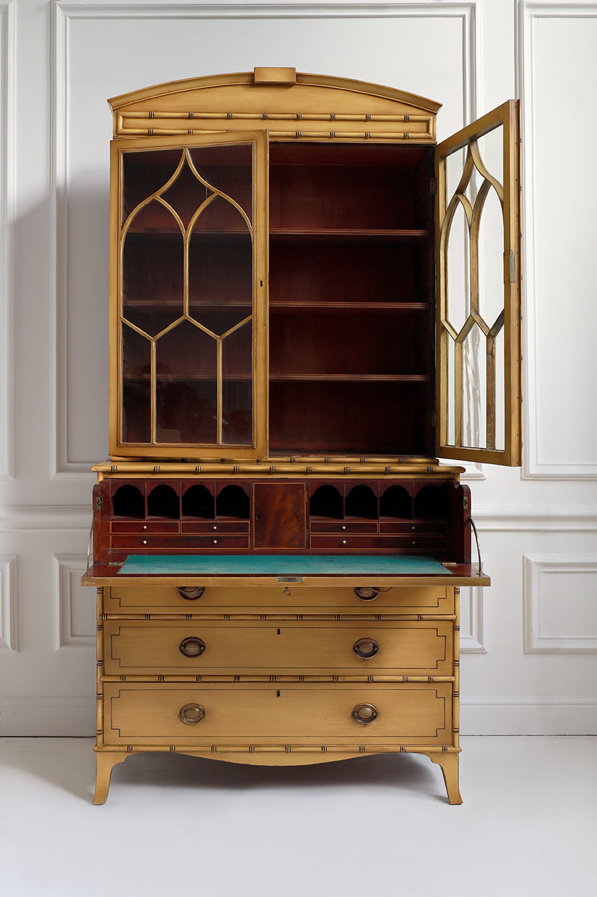 Regency Faux Bamboo Secretaire Bookcase