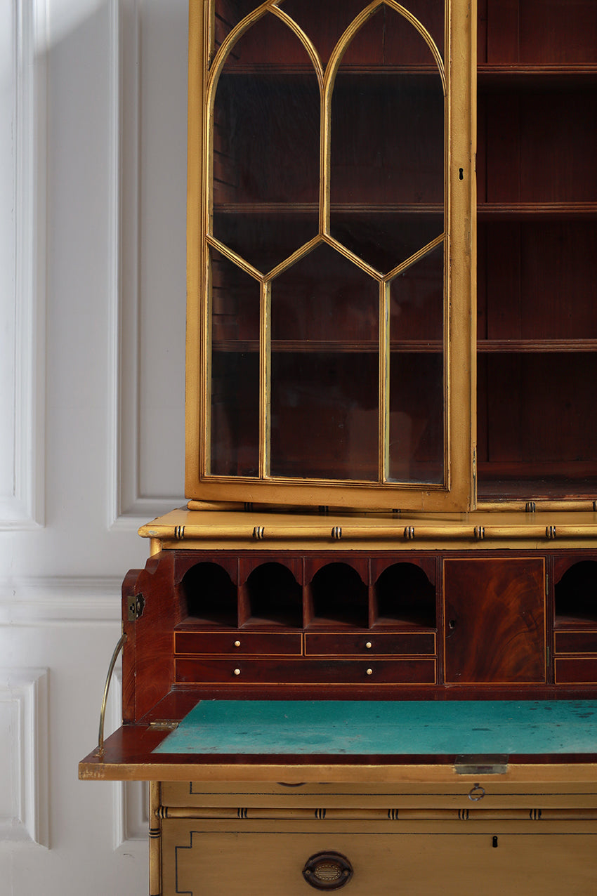 Regency Faux Bamboo Secretaire Bookcase