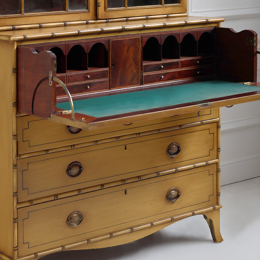 Regency Faux Bamboo Secretaire Bookcase