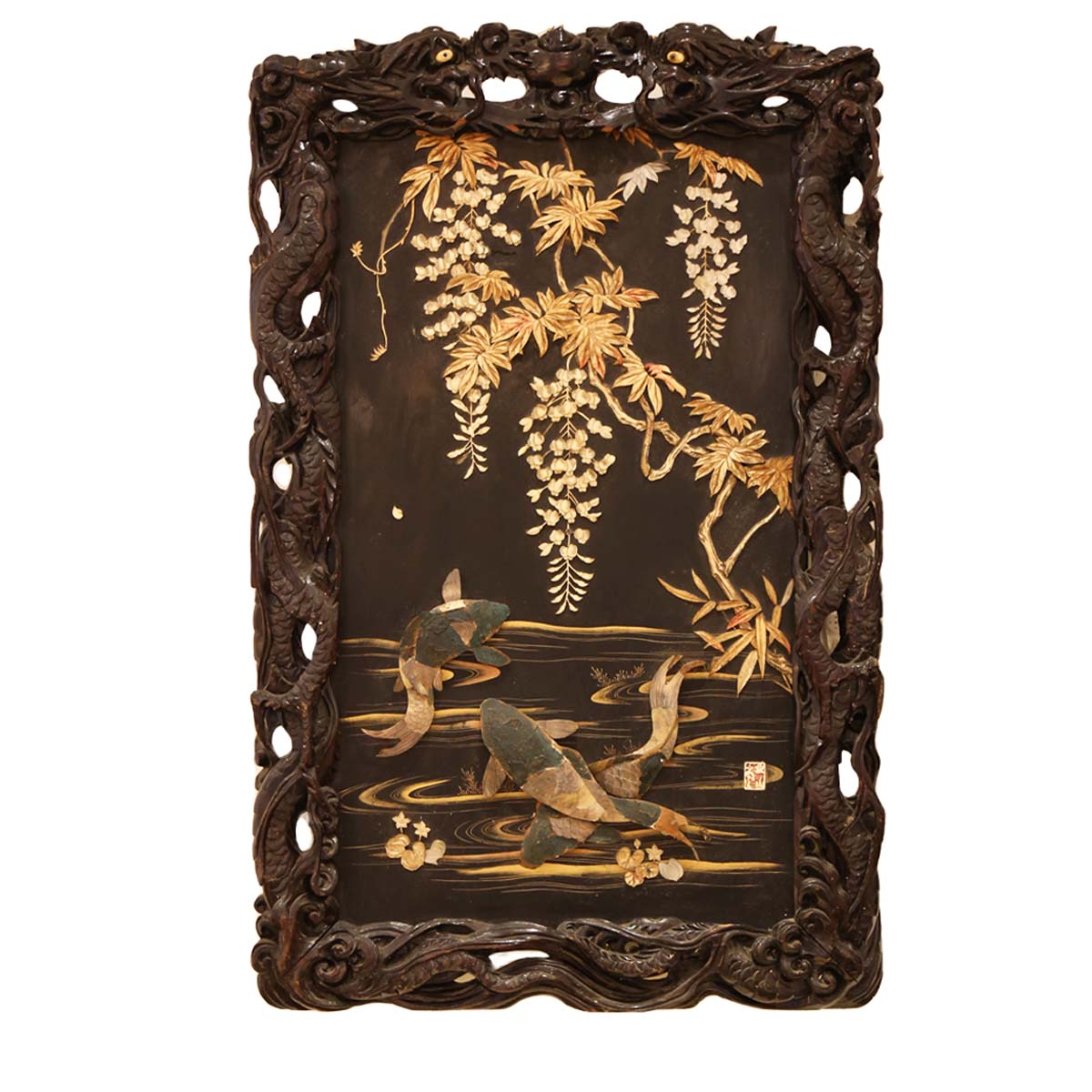 Set of 3 19th Century Chinese Carved Lacquered Panels