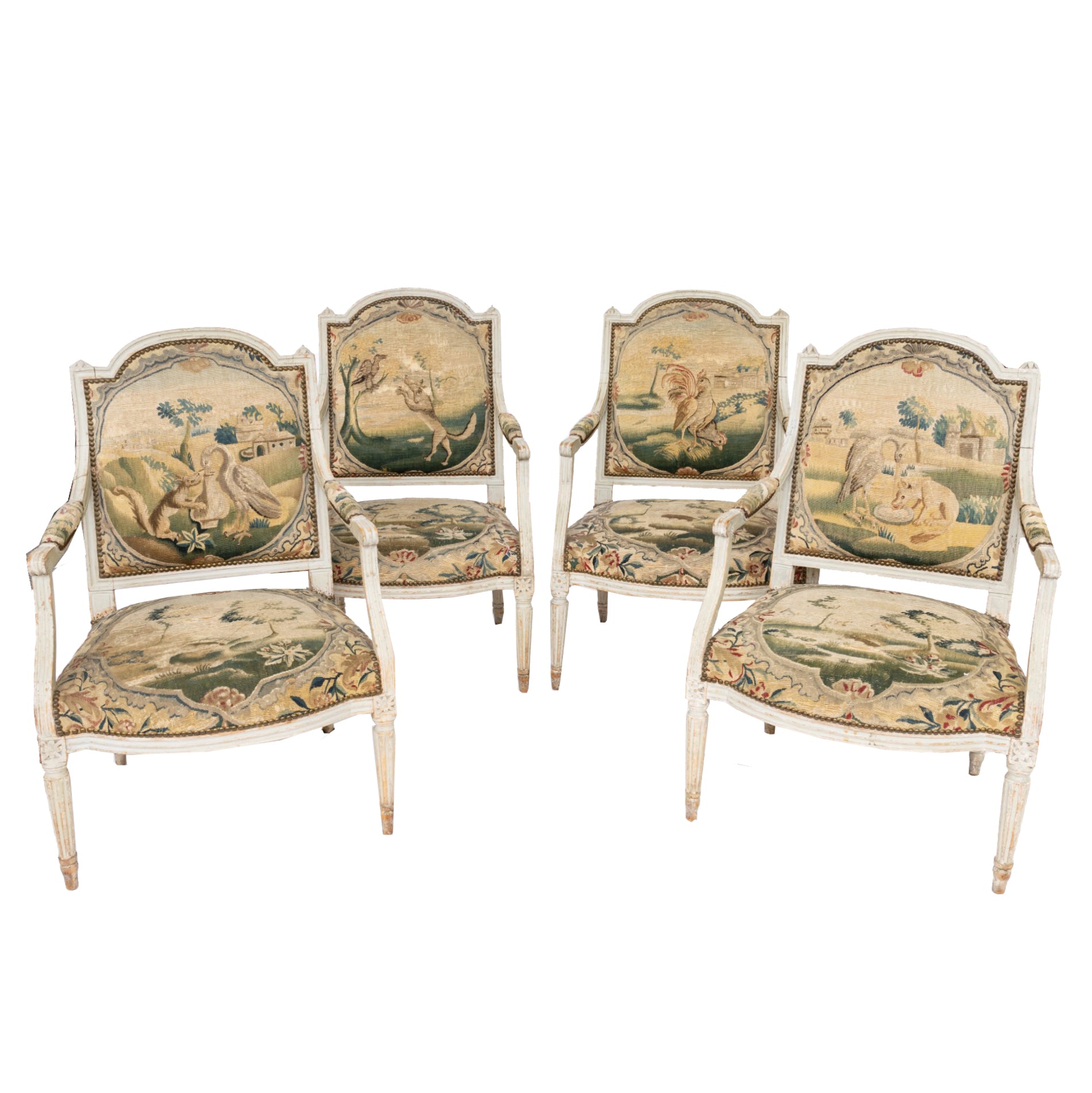 Set of 4 Louis XVI Style Grey Painted Armchairs