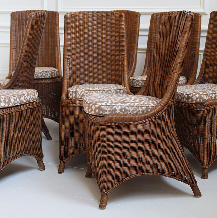Set of 8 1950s French Rattan Dining Chairs