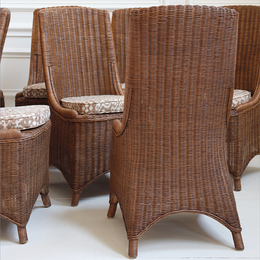 Set of 8 1950s French Rattan Dining Chairs