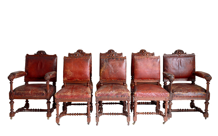 Set of 8 19th Century Scottish Oak & Leather Dining Chairs
